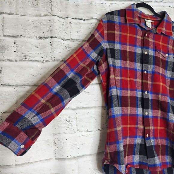 THE NORTH FACE Mens Button Down Plaid Blue Red Flannel Shirt Large Long Sleeve - Picture 4 of 12